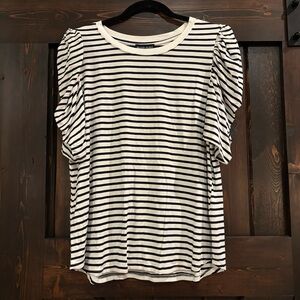 NWT Modern Works Classic Puff Sleeve Black and White Striped Women's Top Large